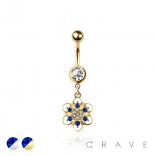 316L SURGICAL STEEL FLOWER ROUND PETALS DANGLE BELLY BUTTON NAVEL RING 